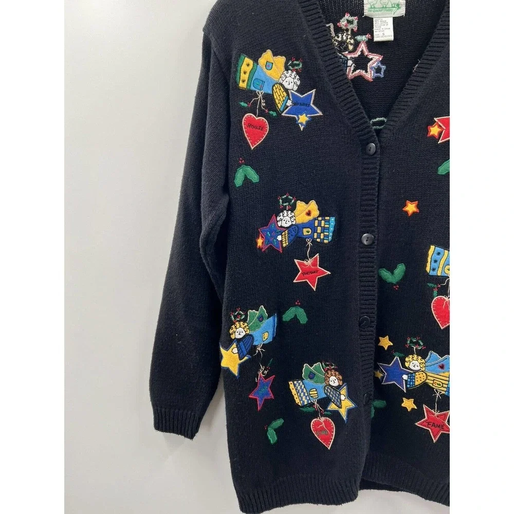 The Quacker Factory Women’s Long Sleeve Cotton/Ramie Black Appliquéd Cardigan S - Picture 4 of 7